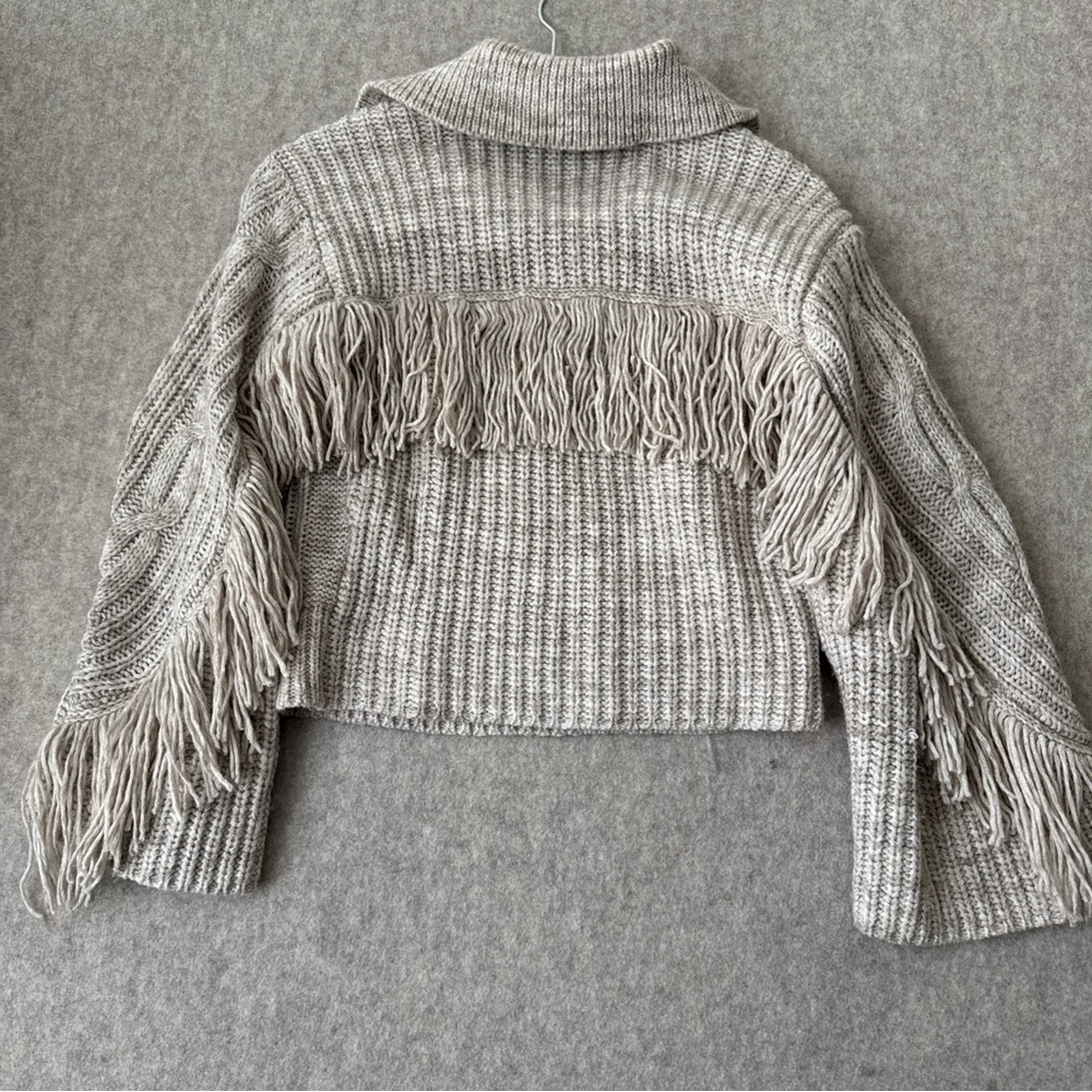 Jonathan Simkhai Kara Mouline Cable Knit Fringe Polo Sweater Beige - Picture 8 of 11